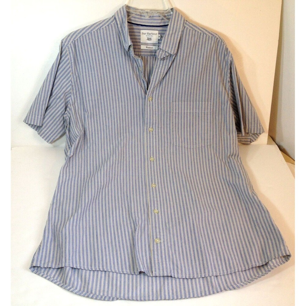 Bar Harbour Double Two Men’s Stripe Button Down Shirt Sleeve Size Medium